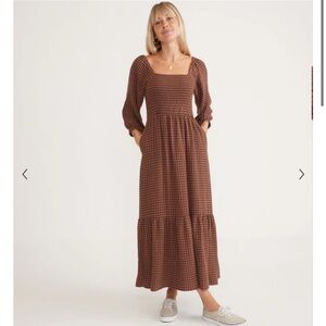 Marine Layer Brown Checkered Dress